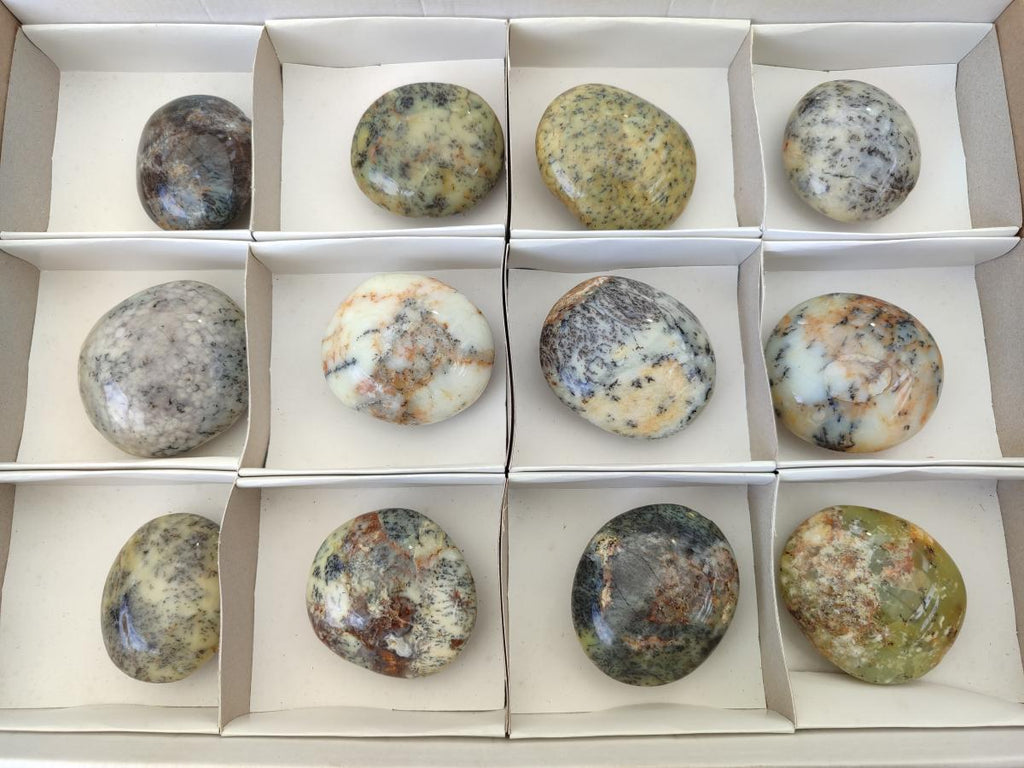 Polished Dendritic Agate Galets x 12 From Moralambo, Madagascar - Toprock Gemstones and Minerals 