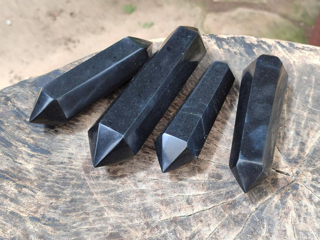 Polished Double Terminated Black Basalt Crystals x 4 From Madagascar - Toprock Gemstones and Minerals 