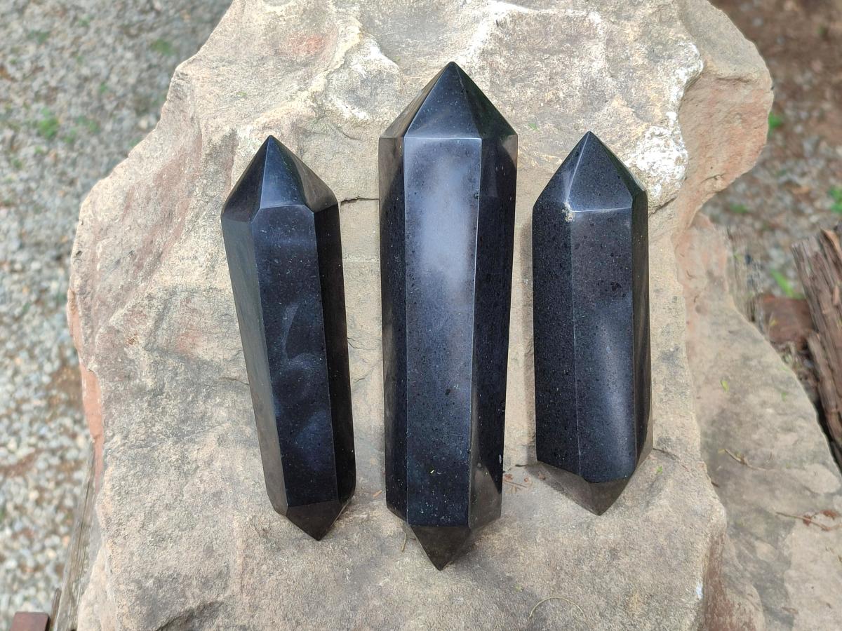 Polished Double Terminated Black Basalt Crystals x 4 From Madagascar - Toprock Gemstones and Minerals 