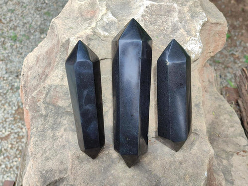 Polished Double Terminated Black Basalt Crystals x 4 From Madagascar - Toprock Gemstones and Minerals 