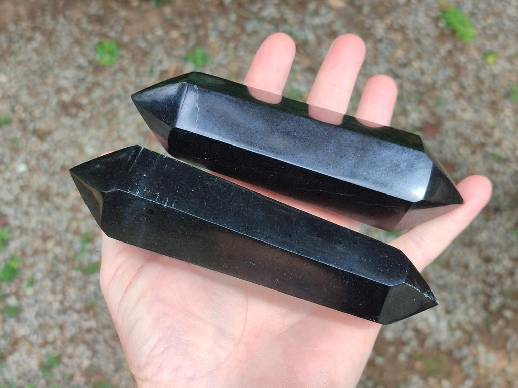 Polished Double Terminated Black Basalt Crystals x 4 From Madagascar - Toprock Gemstones and Minerals 