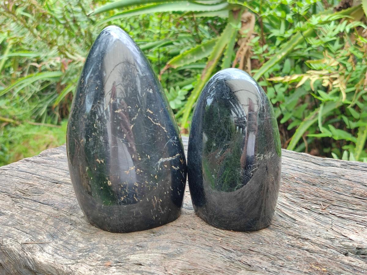 Polished Black Tourmaline Standing Free Forms x 2 From Madagascar - Toprock Gemstones and Minerals 