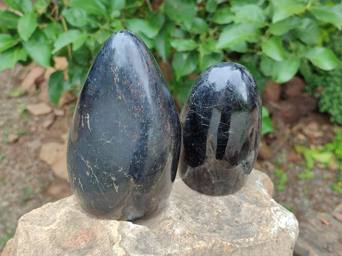 Polished Black Tourmaline Standing Free Forms x 2 From Madagascar - Toprock Gemstones and Minerals 