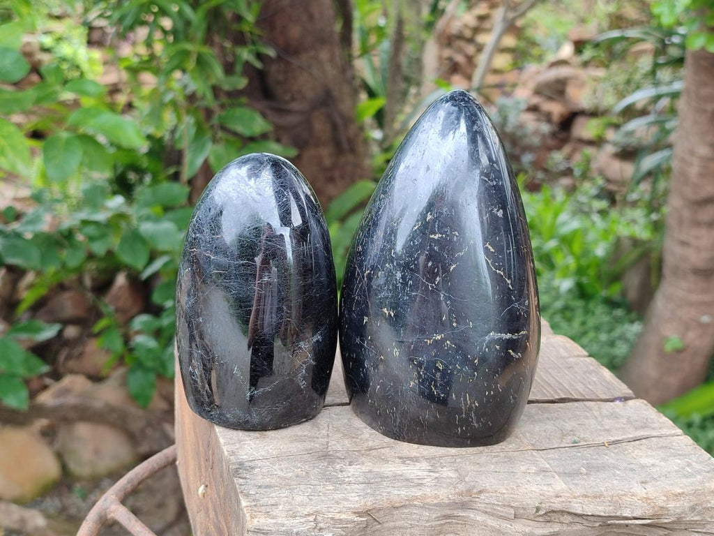 Polished Black Tourmaline Standing Free Forms x 2 From Madagascar - Toprock Gemstones and Minerals 