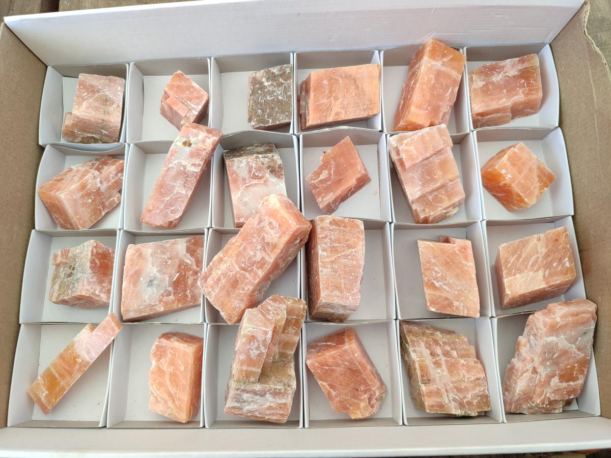 Natural Rhombohedral Sunset Orange Calcite Specimens x 24 From Spitzkop, Namibia - Toprock Gemstones and Minerals 