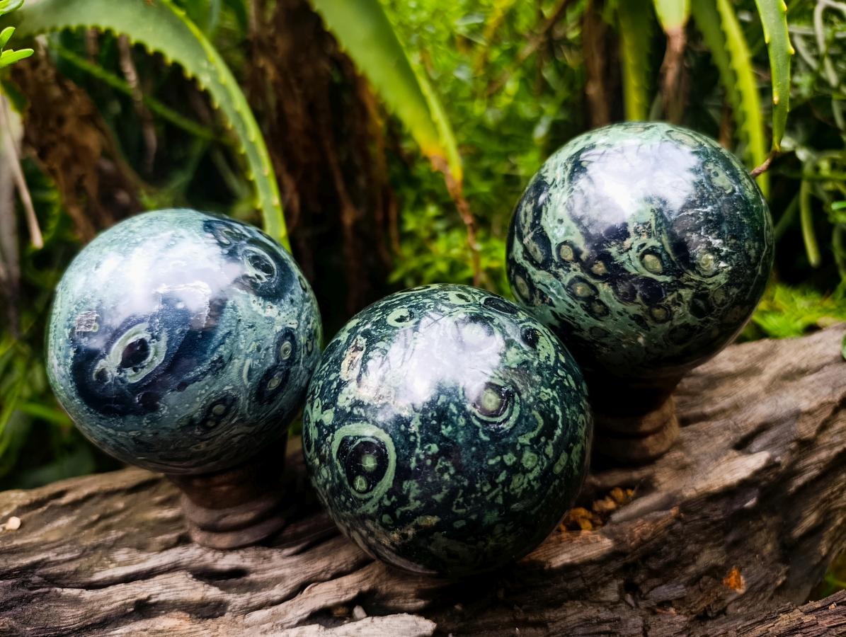 Polished Stromatolite Spheres x 3 From Katsepy, Madagascar - Toprock Gemstones and Minerals 