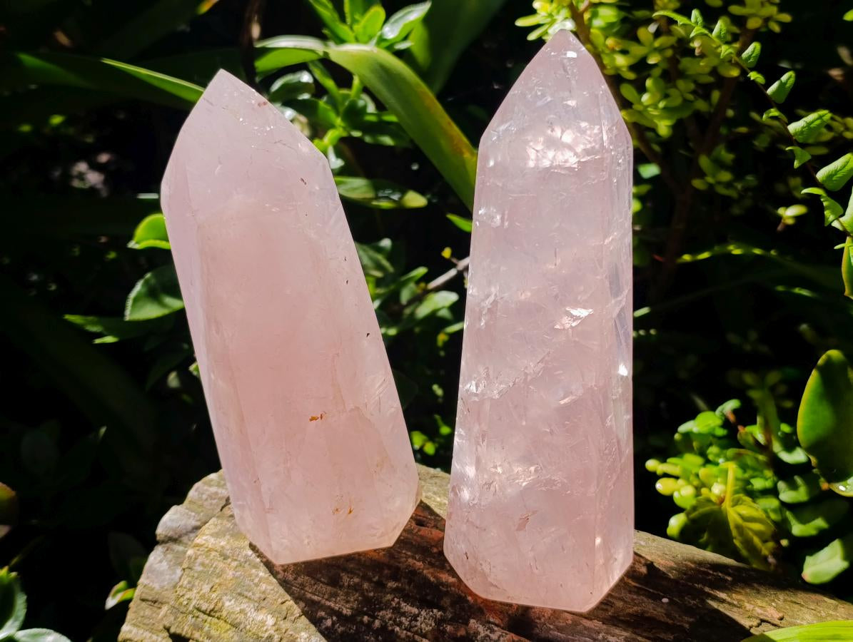 Polished Gemmy Rose Quartz Crystals x 2 From Madagascar - Toprock Gemstones and Minerals 