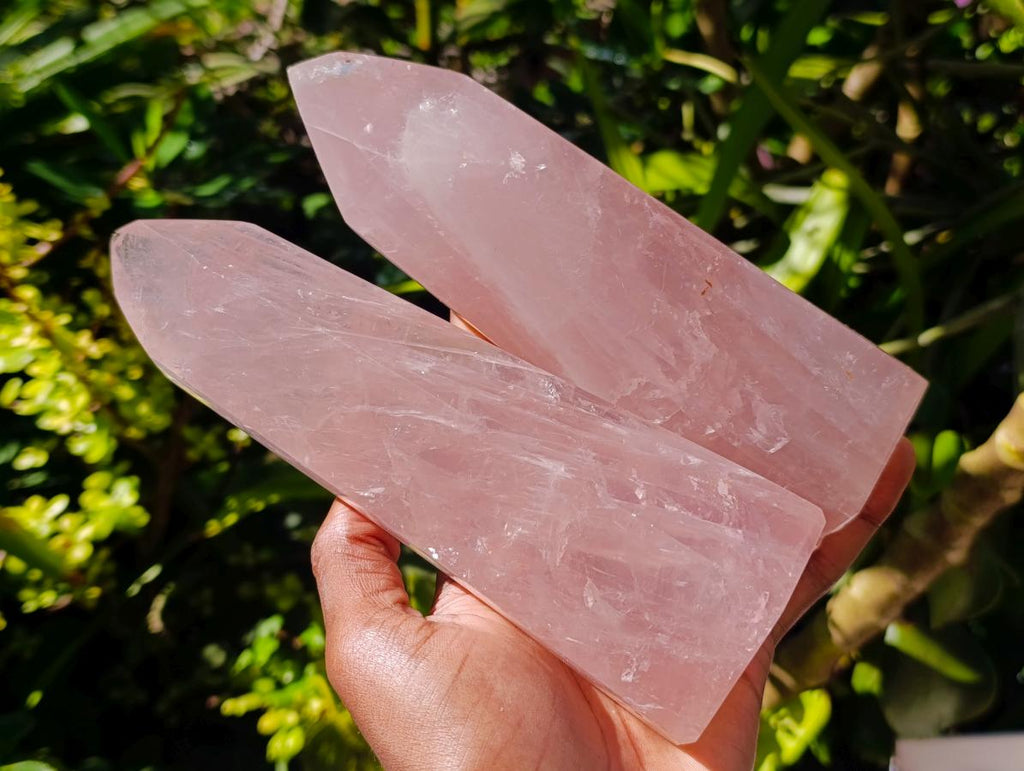 Polished Gemmy Rose Quartz Crystals x 2 From Madagascar - Toprock Gemstones and Minerals 