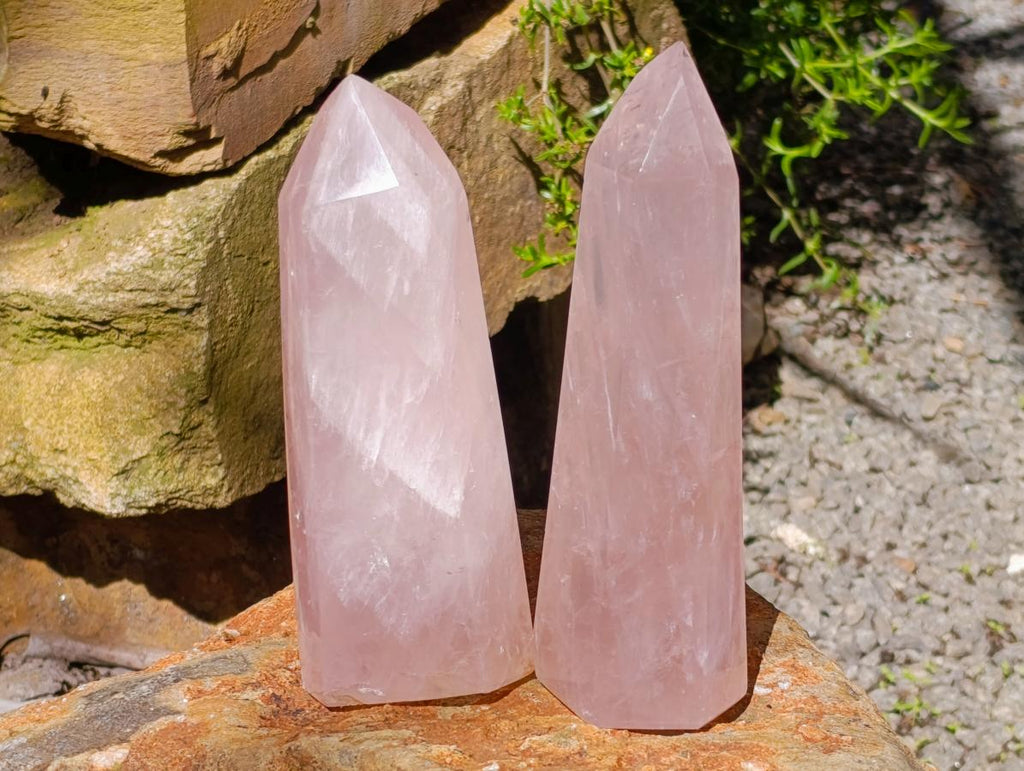 Polished Gemmy Rose Quartz Crystals x 2 From Madagascar - Toprock Gemstones and Minerals 