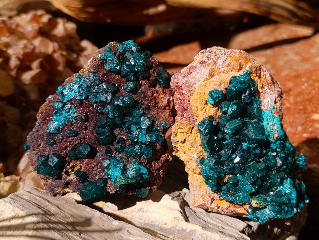 Natural Dioptase on Dolomite Specimens x 3 From Likasi, Congo - Toprock Gemstones and Minerals 