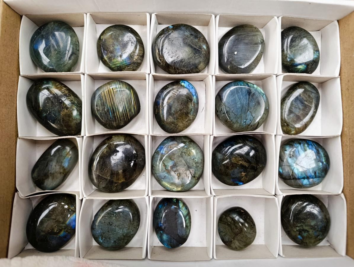 Polished Labradorite Palm Stones x 20 From Madagascar - Toprock Gemstones and Minerals 