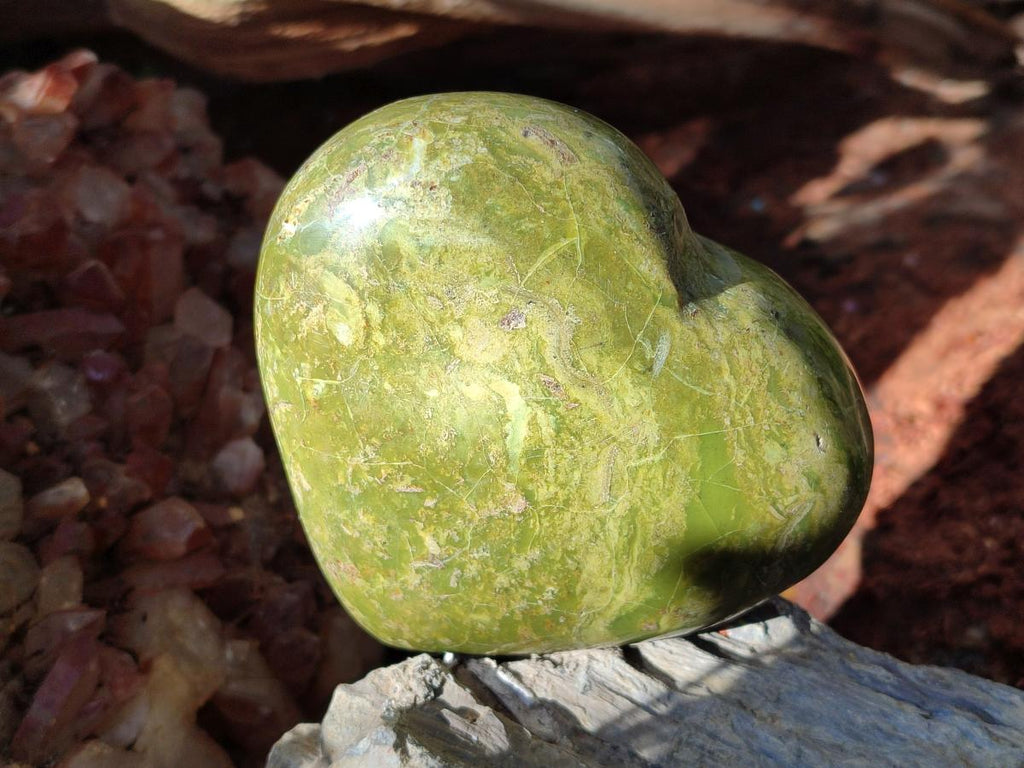 Polished Green Opal Hearts x 6 From Betroka, Madagascar - Toprock Gemstones and Minerals 