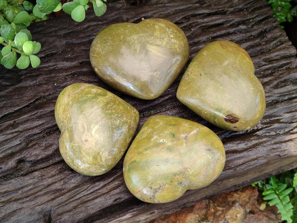Polished Green Opal Hearts x 6 From Betroka, Madagascar - Toprock Gemstones and Minerals 
