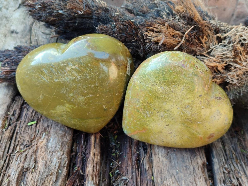 Polished Green Opal Hearts x 6 From Betroka, Madagascar - Toprock Gemstones and Minerals 