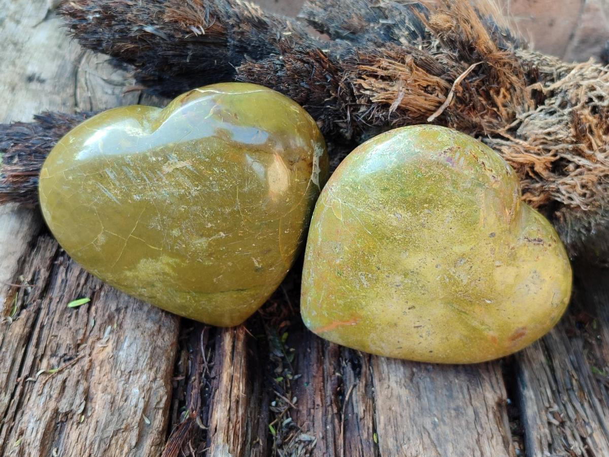 Polished Green Opal Hearts x 6 From Betroka, Madagascar - Toprock Gemstones and Minerals 