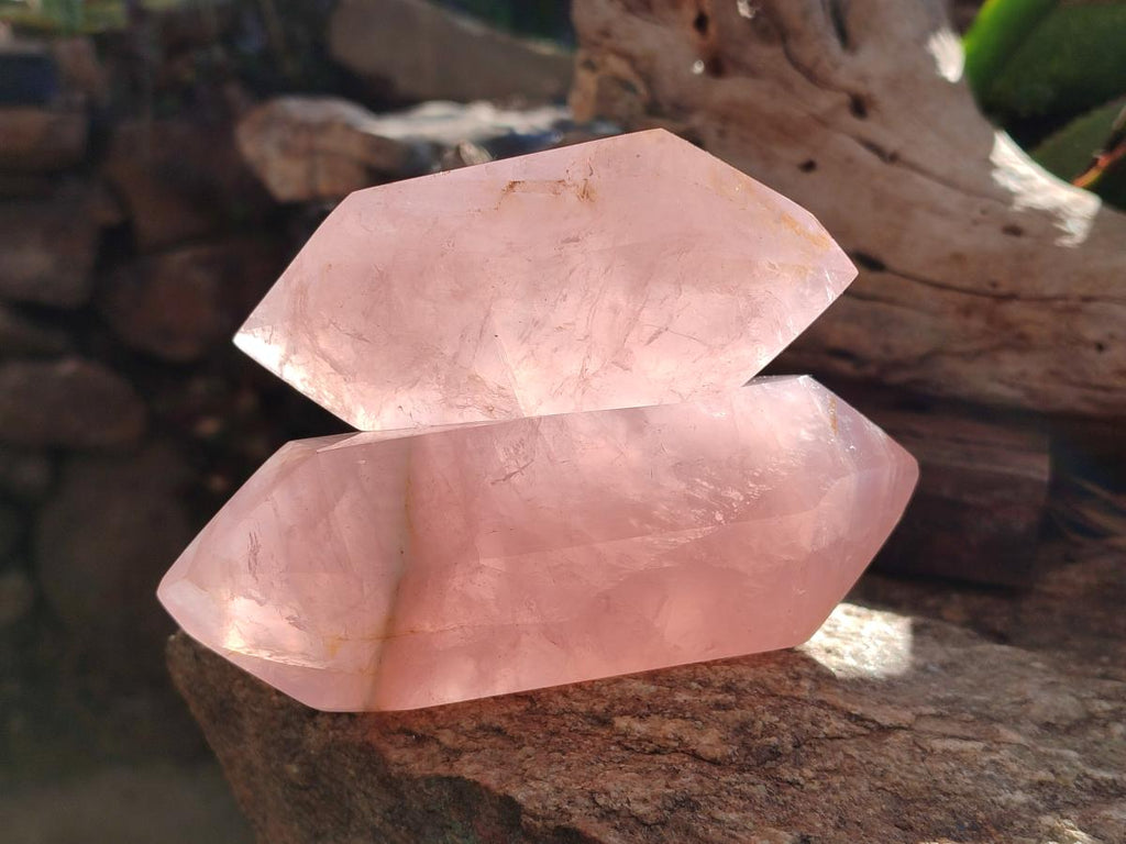 Polished Double Terminated Gemmy Rose Quartz Crystals x 6 From Madagascar - Toprock Gemstones and Minerals 