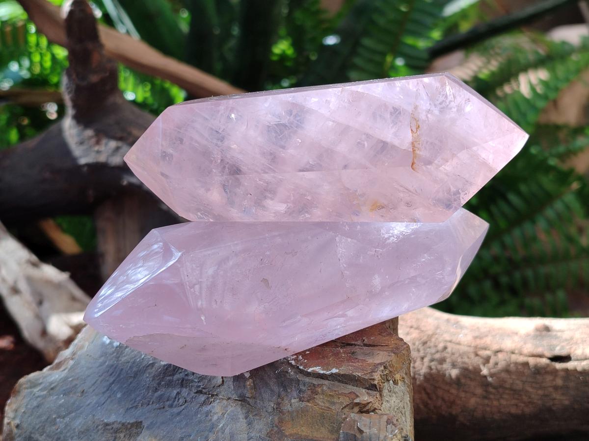 Polished Double Terminated Gemmy Rose Quartz Crystals x 6 From Madagascar - Toprock Gemstones and Minerals 