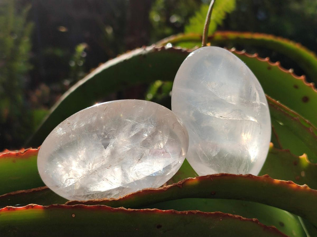 Polished Girasol Pearl Quartz Palm Stones x 12 From Ambatondrazaka, Madagascar - Toprock Gemstones and Minerals 
