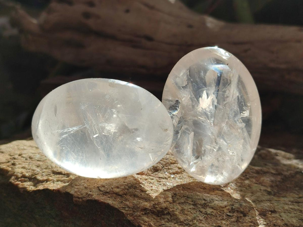 Polished Girasol Pearl Quartz Palm Stones x 12 From Ambatondrazaka, Madagascar - Toprock Gemstones and Minerals 