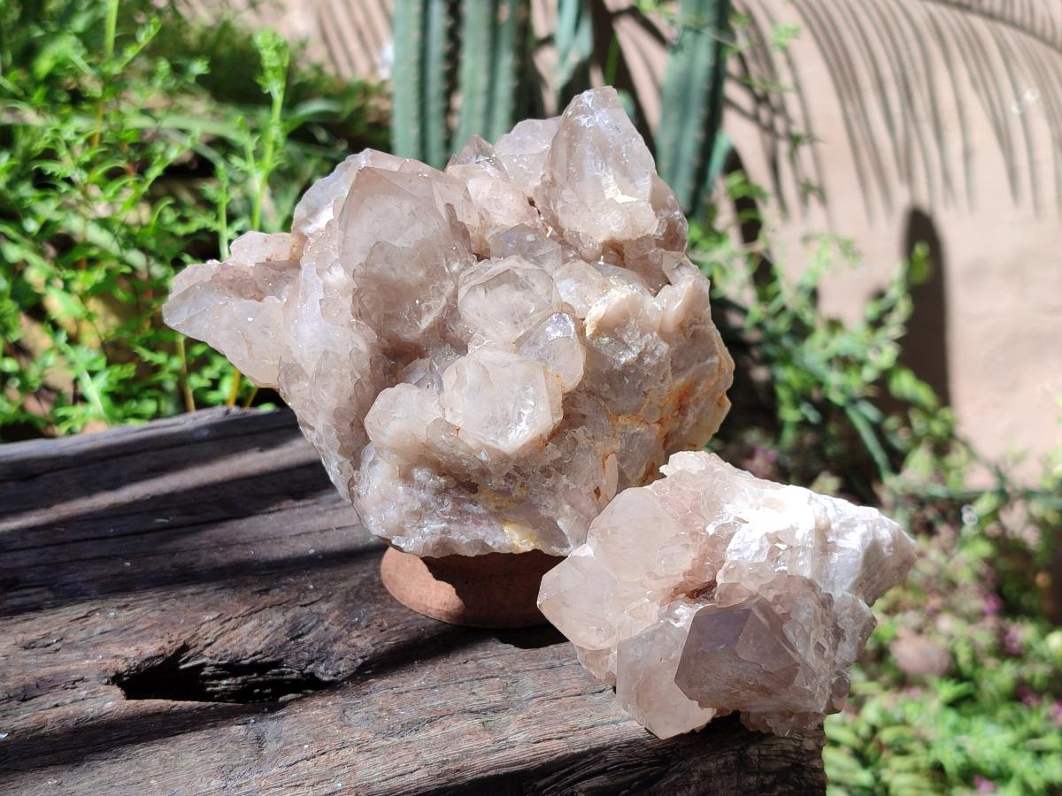 Natural Smokey Phantom Quartz Clusters x 4 From Luena, Congo - Toprock Gemstones and Minerals 