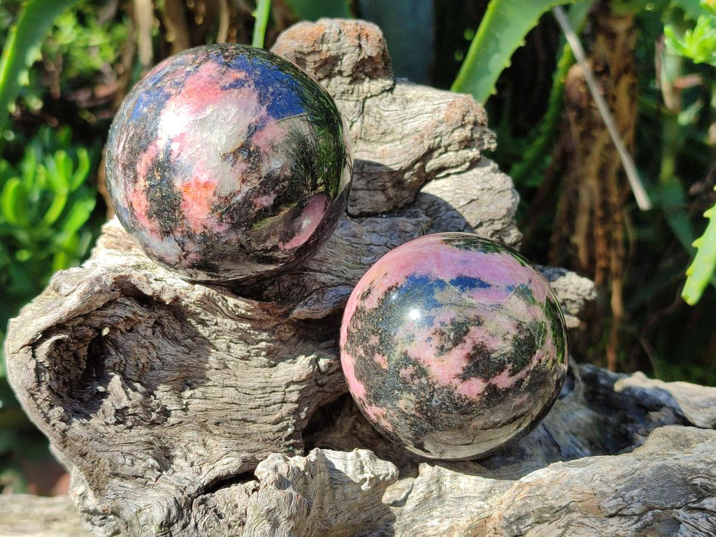 Polished Rhodonite Gemstone Spheres x 4 From Ambindavato, Madagascar - Toprock Gemstones and Minerals 