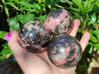Polished Rhodonite Gemstone Spheres x 4 From Ambindavato, Madagascar - Toprock Gemstones and Minerals 