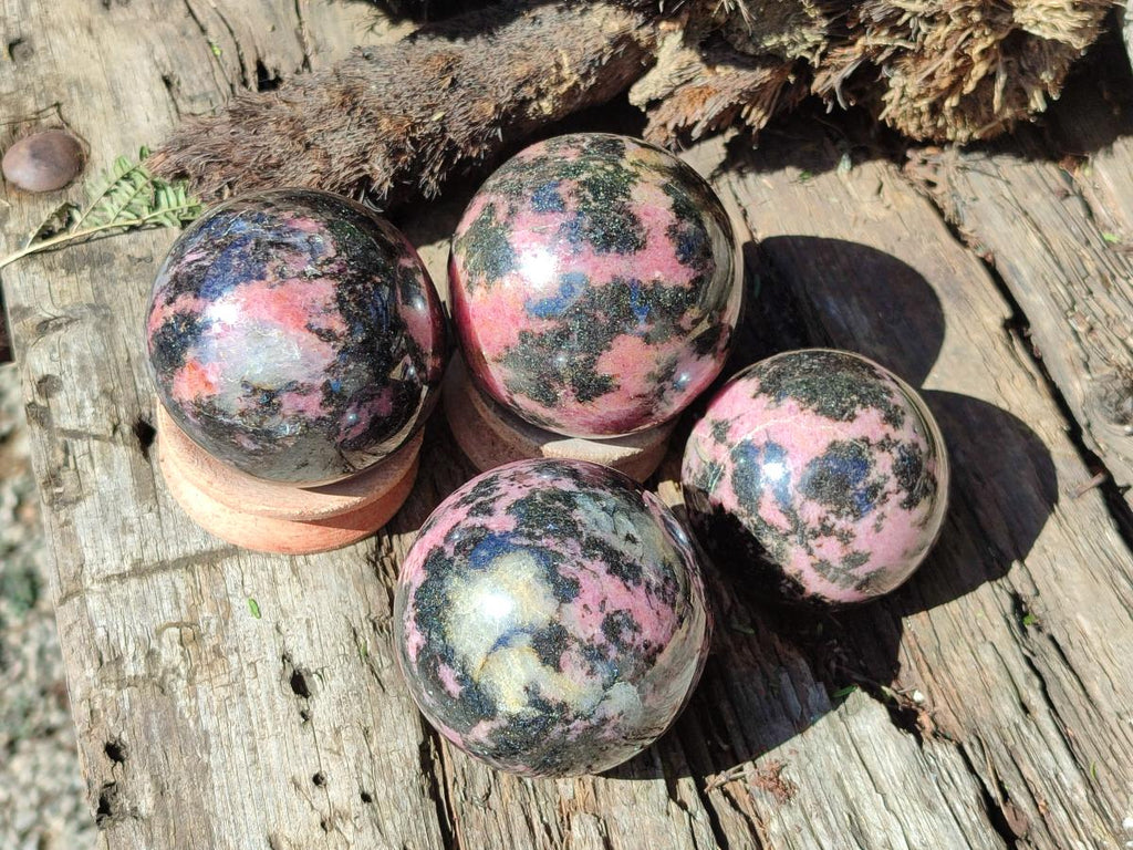Polished Rhodonite Gemstone Spheres x 4 From Ambindavato, Madagascar - Toprock Gemstones and Minerals 