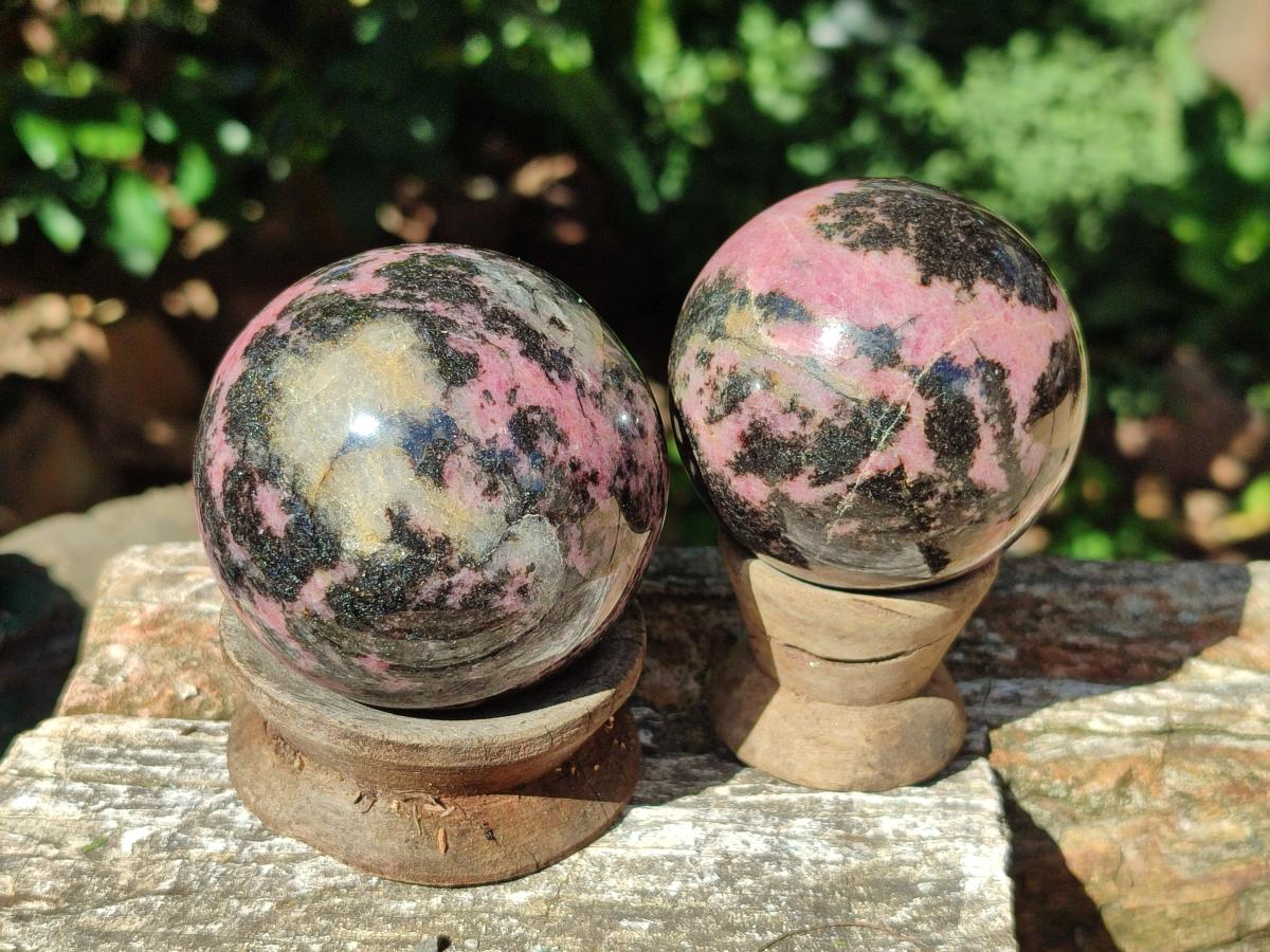 Polished Rhodonite Gemstone Spheres x 4 From Ambindavato, Madagascar - Toprock Gemstones and Minerals 