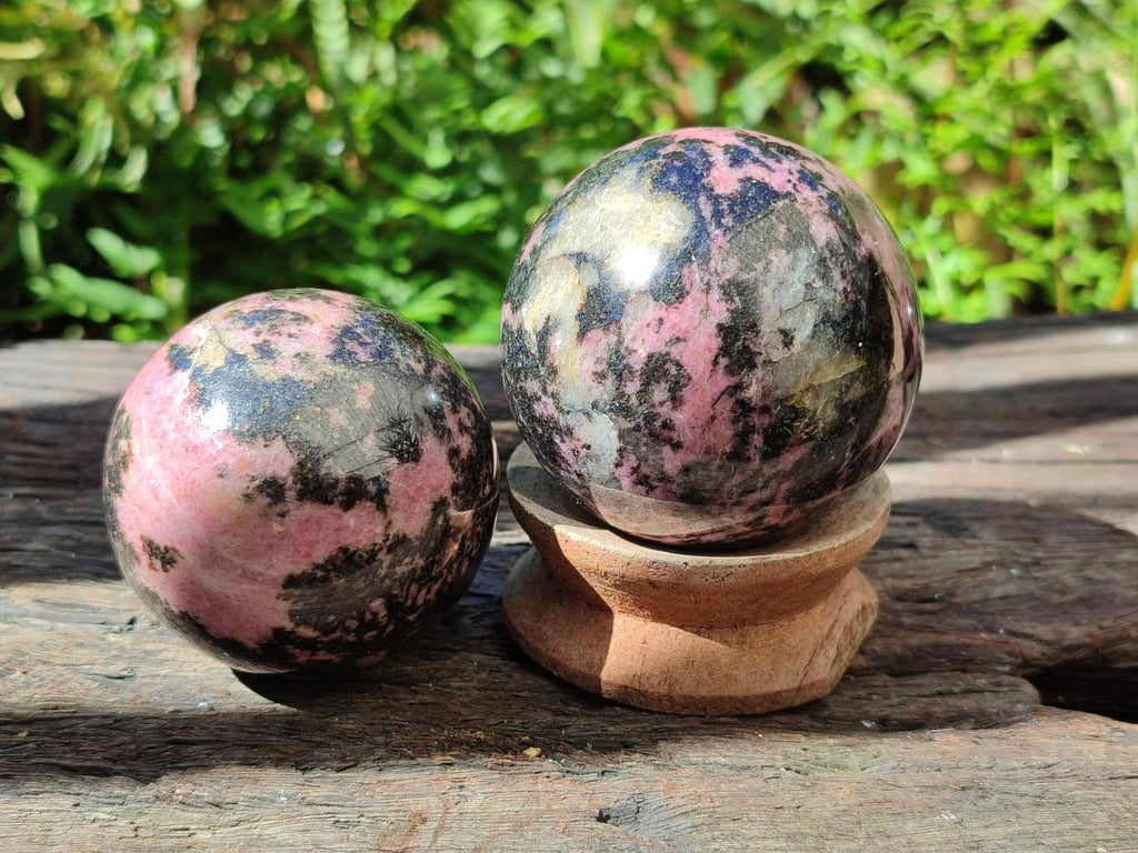 Polished Rhodonite Gemstone Spheres x 4 From Ambindavato, Madagascar - Toprock Gemstones and Minerals 