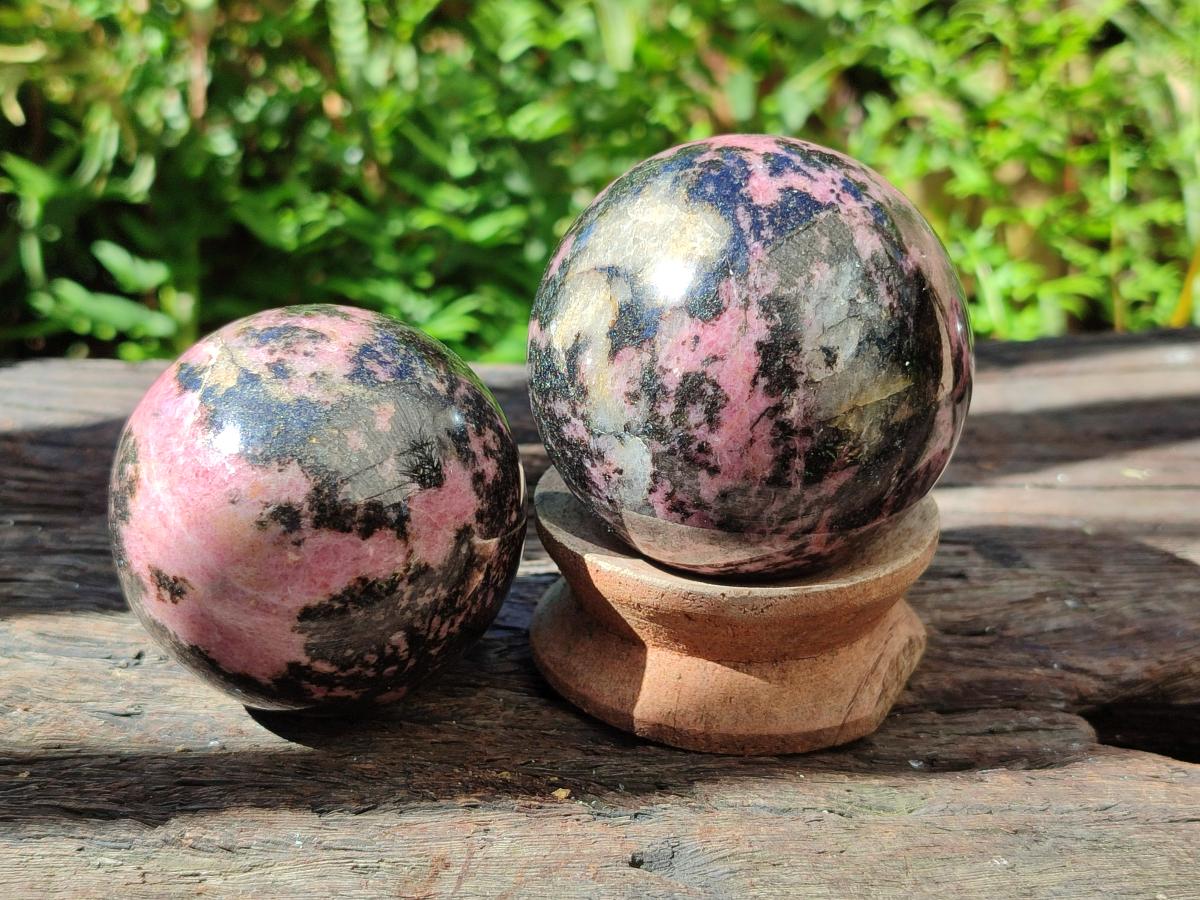 Polished Rhodonite Gemstone Spheres x 4 From Ambindavato, Madagascar - Toprock Gemstones and Minerals 