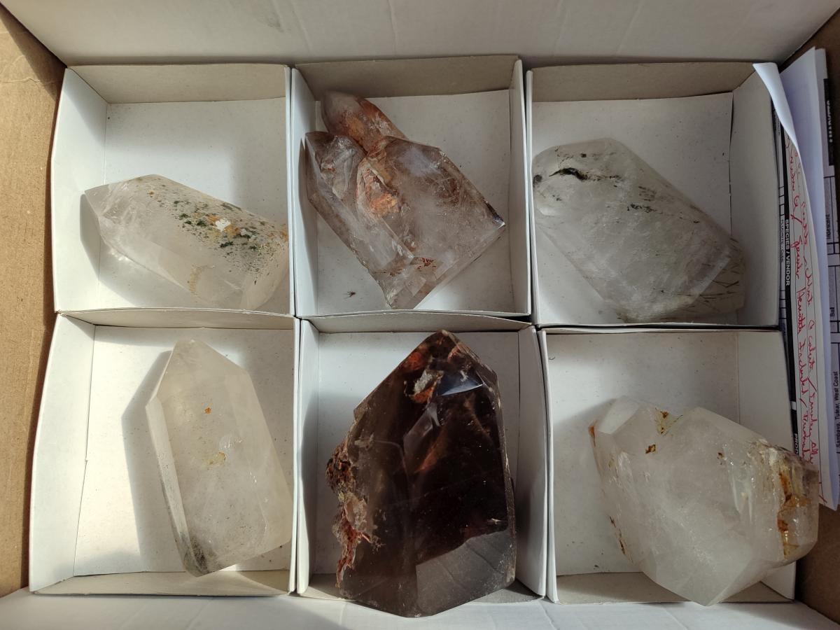 Polished Mixed Quartz Crystals with Inclusions x 6 From Madagascar - Toprock Gemstones and Minerals 