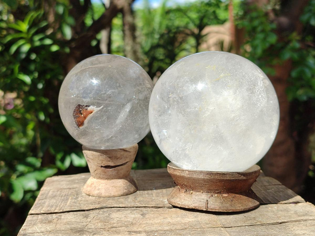 Polished Clear Quartz Spheres x 2 From Madagascar - Toprock Gemstones and Minerals 