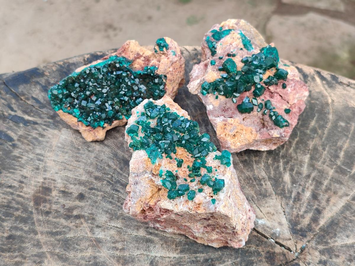 Natural Dioptase on Dolomite Specimens x 3 From Likasi, Congo - Toprock Gemstones and Minerals 