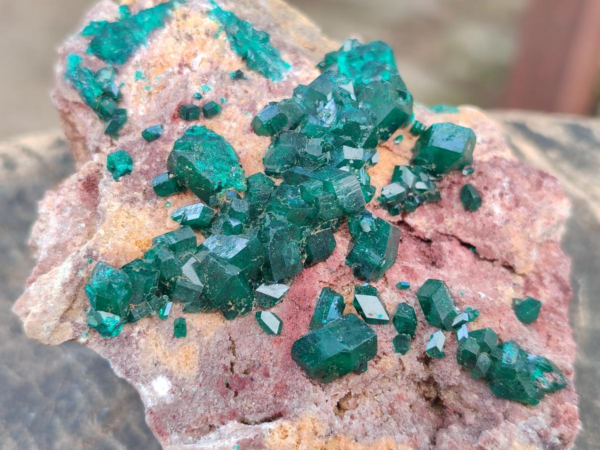 Natural Dioptase on Dolomite Specimens x 3 From Likasi, Congo - Toprock Gemstones and Minerals 