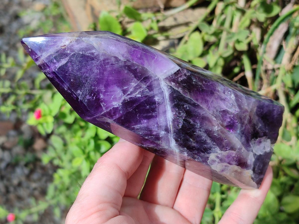 Polished Chevron Amethyst Crystals x 3 From Zambia - Toprock Gemstones and Minerals 