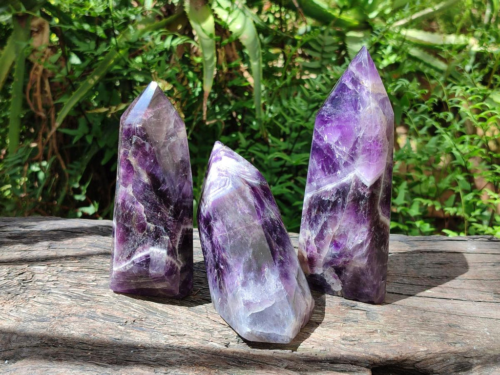 Polished Chevron Amethyst Crystals x 3 From Zambia - Toprock Gemstones and Minerals 