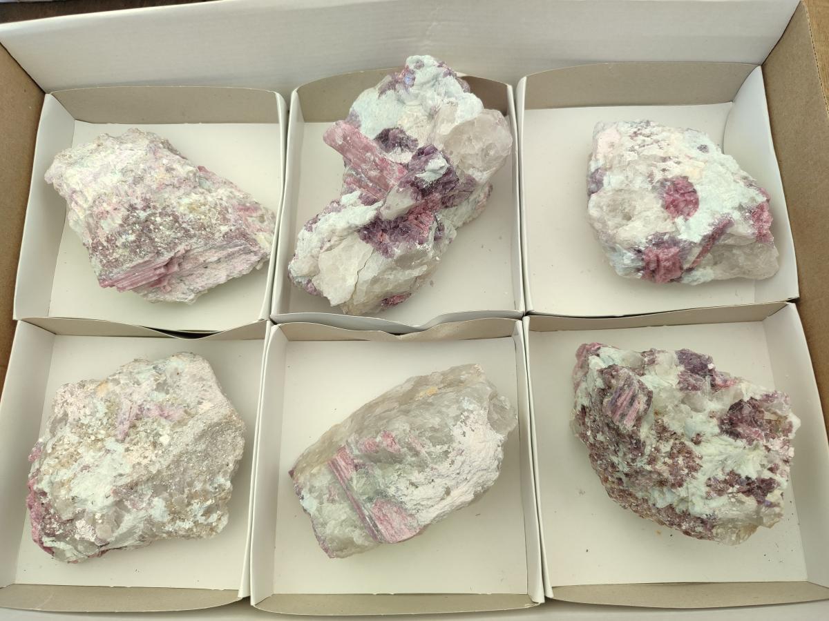 Natural Pink Rubellite Tourmaline Specimens x 6 From Karibib, Namibia - Toprock Gemstones and Minerals 