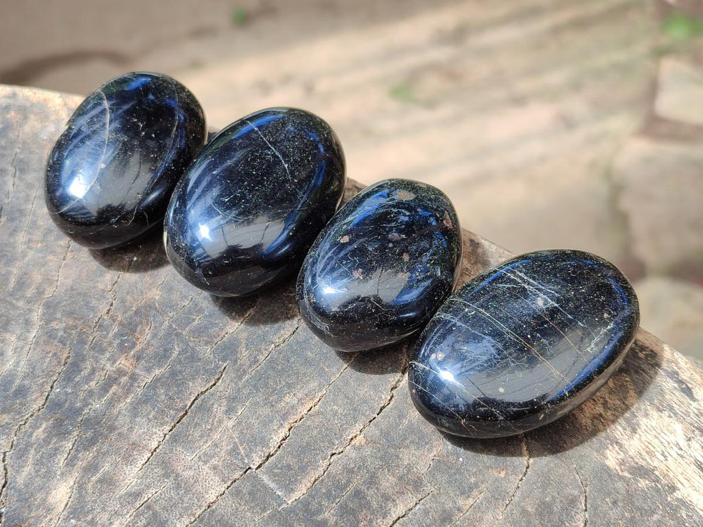 Polished Black Tourmaline Galets x 24 From Madagascar - Toprock Gemstones and Minerals 