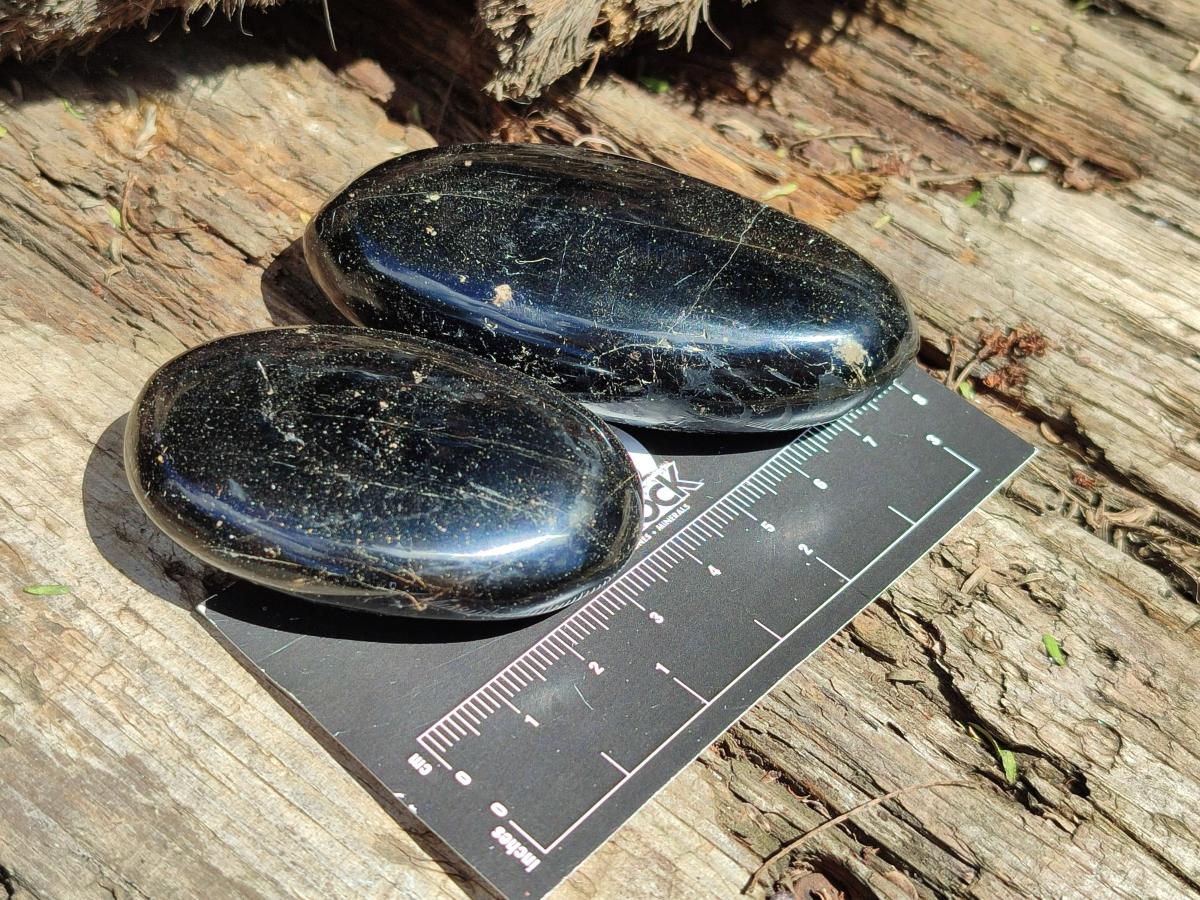 Polished Black Tourmaline Galets x 24 From Madagascar - Toprock Gemstones and Minerals 