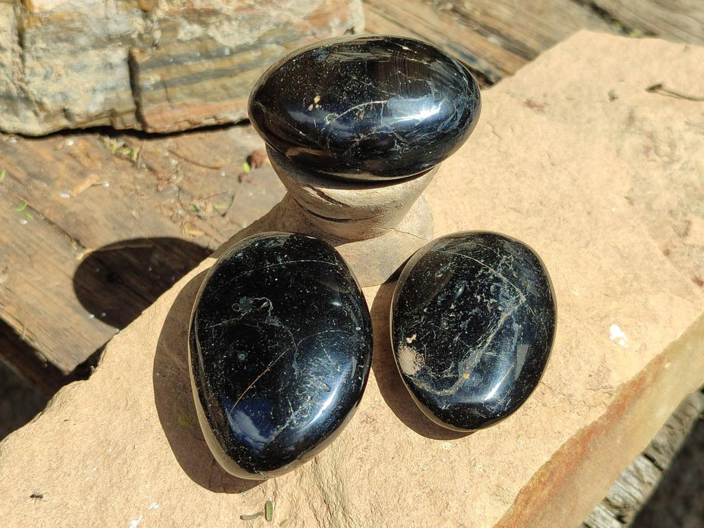 Polished Black Tourmaline Galets x 24 From Madagascar - Toprock Gemstones and Minerals 