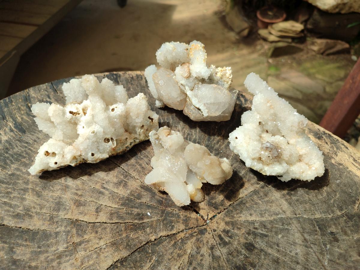 Natural Drusy Snow Finger Quartz Coated Clusters x 4 From Albert's Mountain, Lesotho - Toprock Gemstones and Minerals 