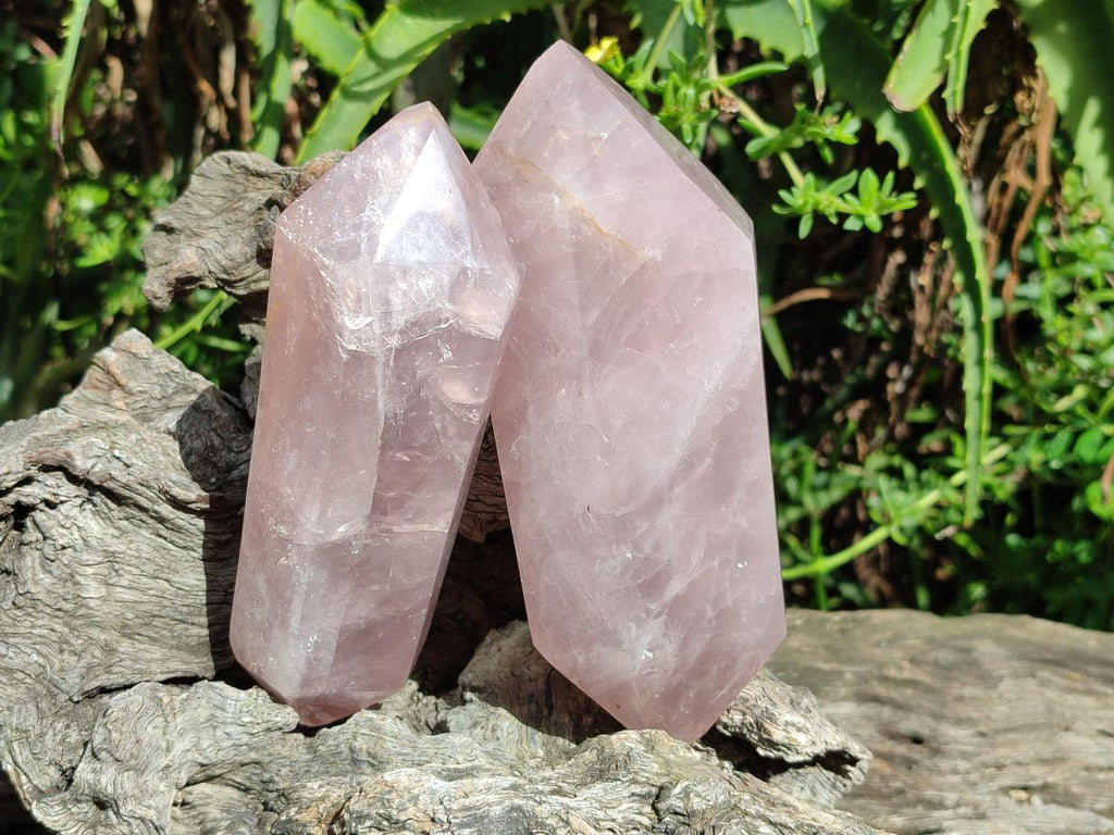 Polished Double Terminated Gemmy Rose Quartz Crystals x 2 From Madagascar - Toprock Gemstones and Minerals 