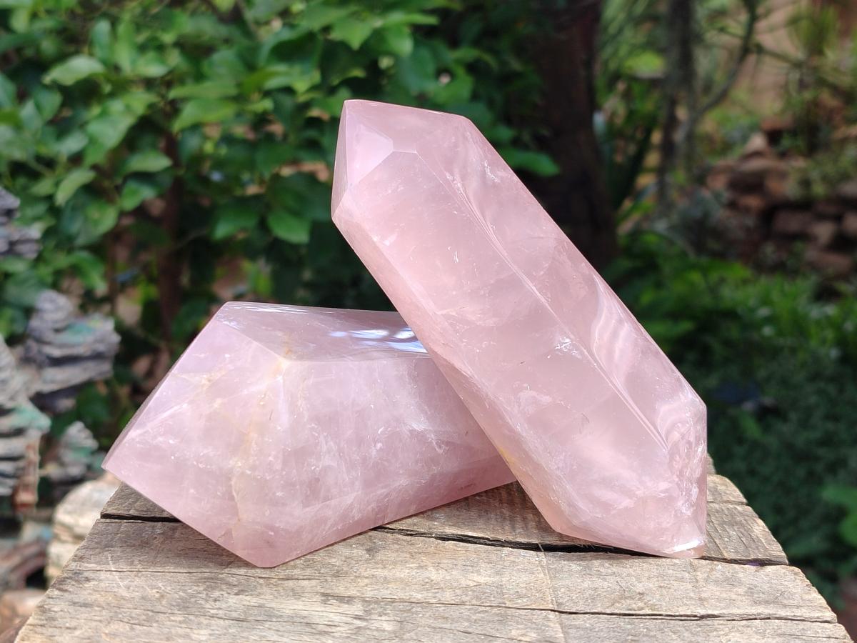Polished Double Terminated Gemmy Rose Quartz Crystals x 2 From Madagascar - Toprock Gemstones and Minerals 