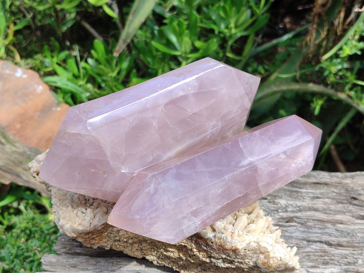 Polished Double Terminated Gemmy Rose Quartz Crystals x 2 From Madagascar - Toprock Gemstones and Minerals 