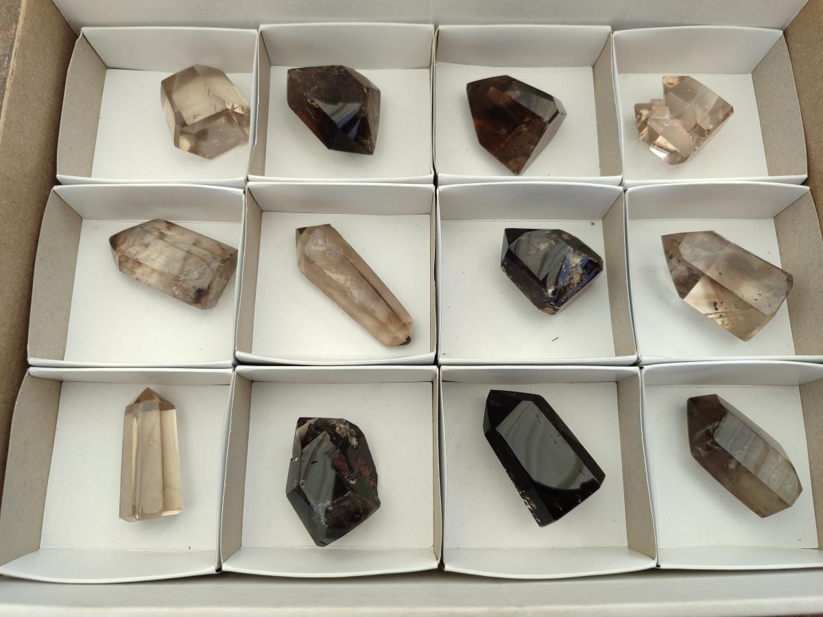 Polished Smokey Quartz Crystals x 12 From Madagascar