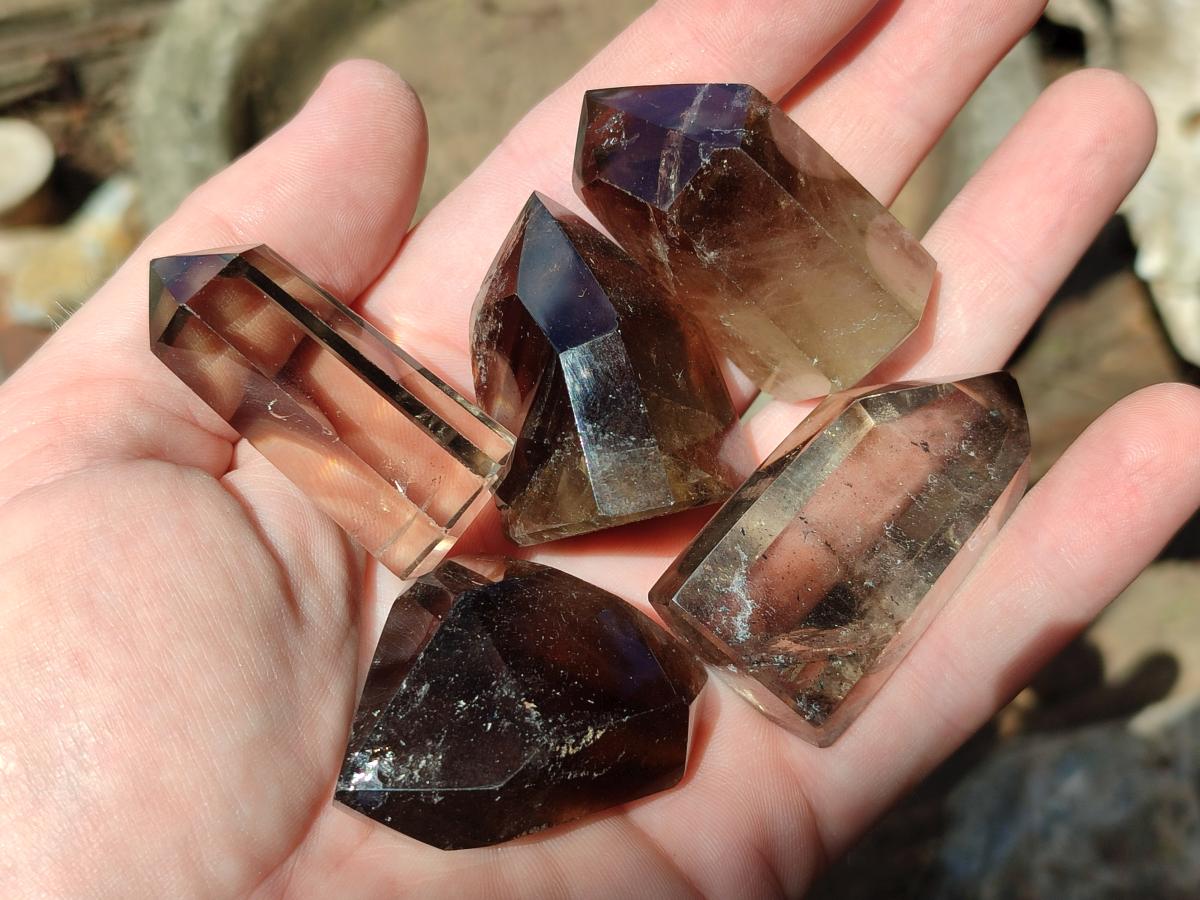 Polished Smokey Quartz Crystals x 12 From Madagascar