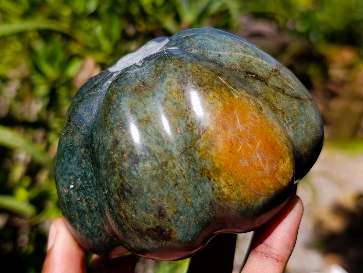 Hand Made Verdite Pumpkins Carvings x 2 From Zimbabwe - Toprock Gemstones and Minerals 