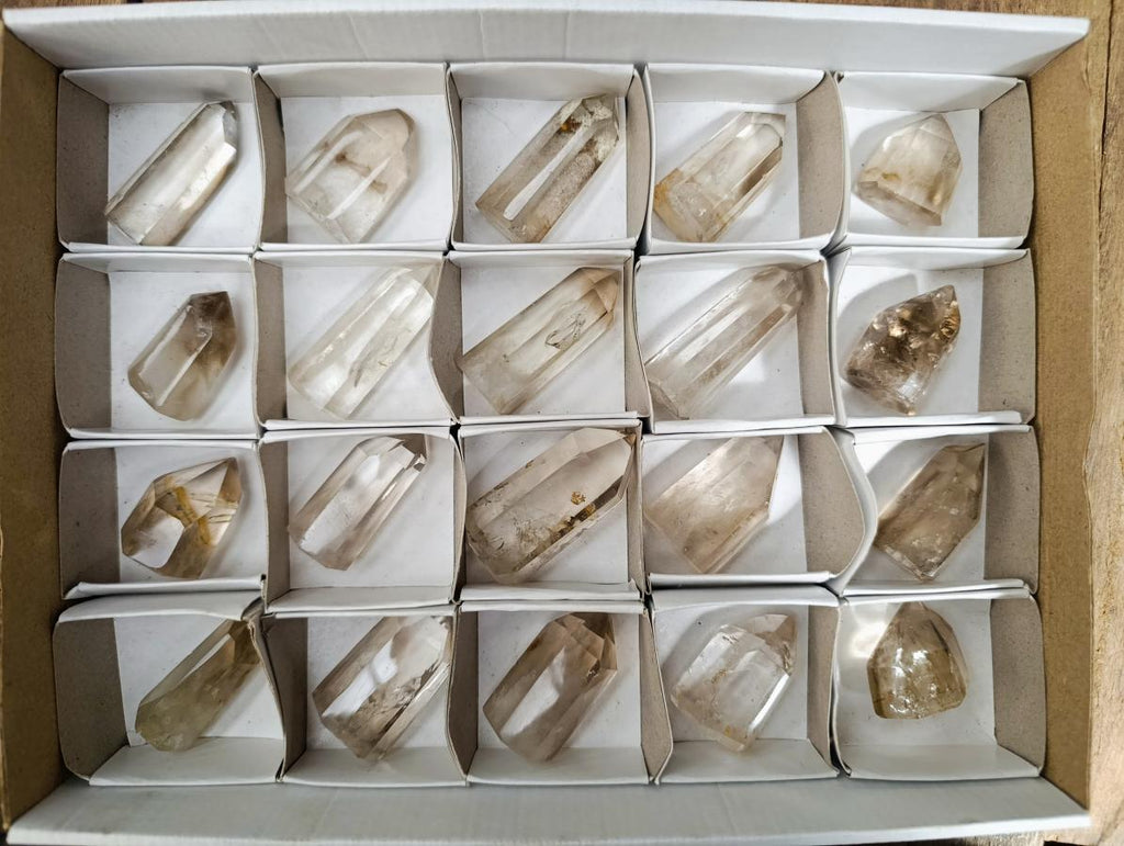 Polished Phantom Smokey Quartz Crystals x 20 From Anjozorobe, Madagascar - Toprock Gemstones and Minerals 