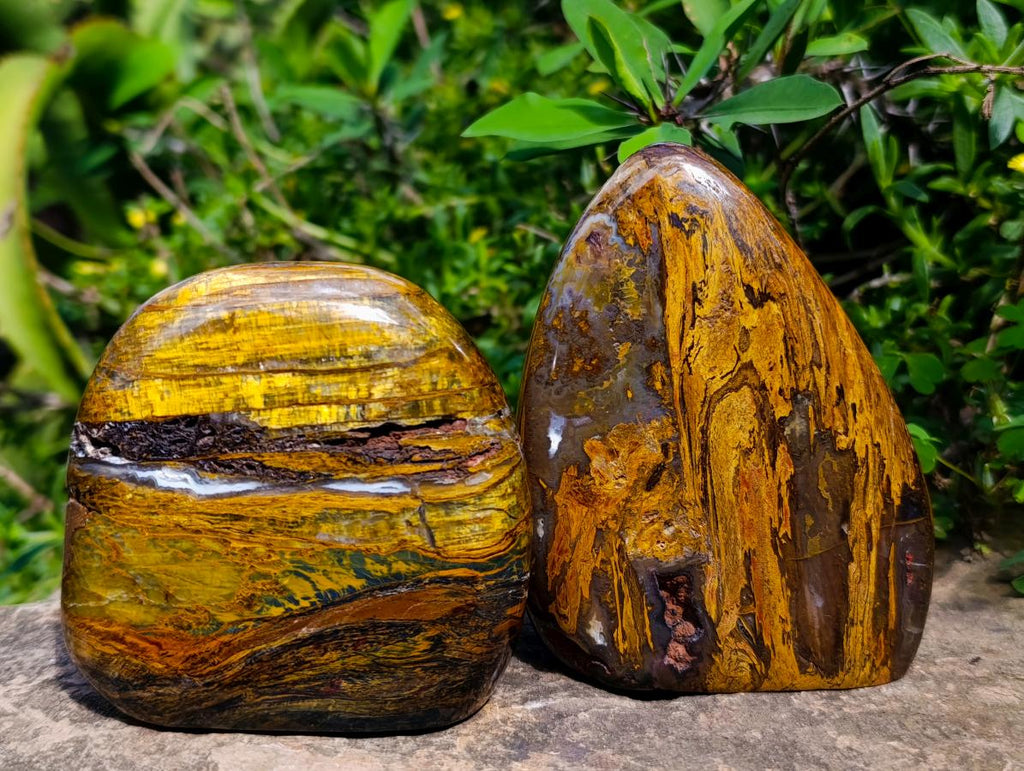Polished Golden Tigers Eye Standing Free Forms x 3 From Prieska, South Africa - Toprock Gemstones and Minerals 