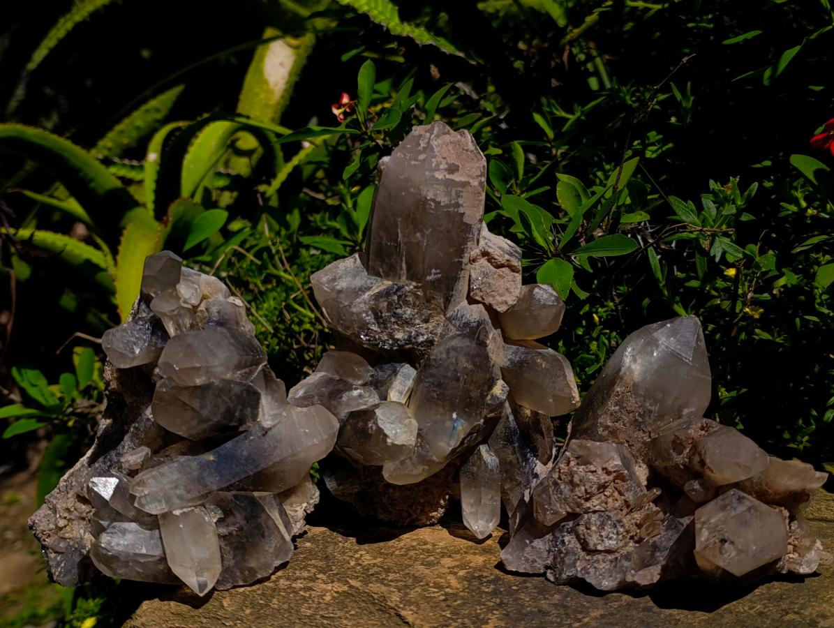 Natural Smokey Quartz Crystal Clusters x 3 From Erongo, Namibia - Toprock Gemstones and Minerals 